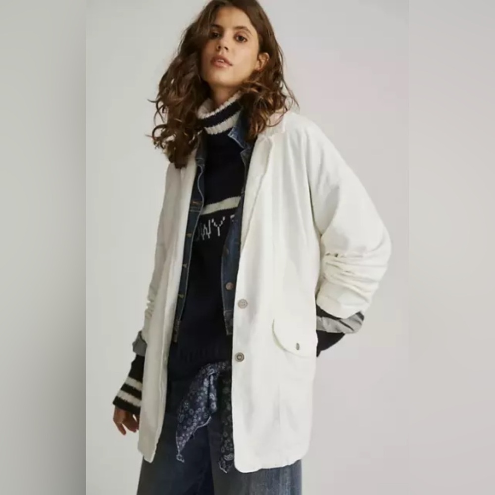 NWT Anthropologie Pilcro Washed Corduroy Oversized Blazer Ivory Cream sz S boho